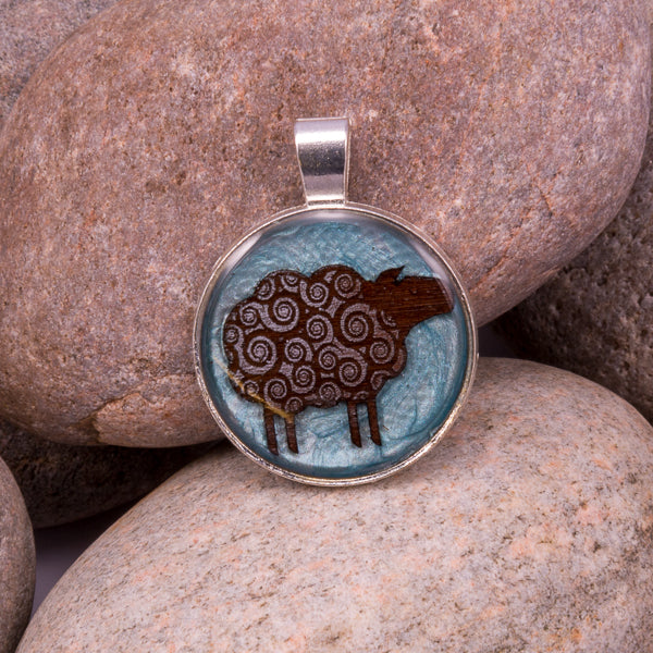 Handcrafted Bespoke Woolly Sheep Pendant; set in a Sheep (made from gilted walnut)| Jabbawocky Crafts (jabbawockycrafts.co.uk)