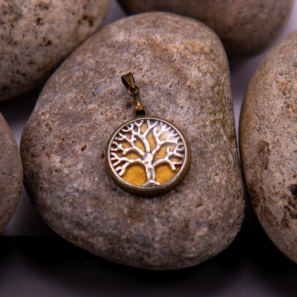 Handcrafted Bespoke Tree of Life (small) Pendant; set in bronze effect metal bezel.| Jabbawocky Crafts (jabbawockycrafts.co.uk)