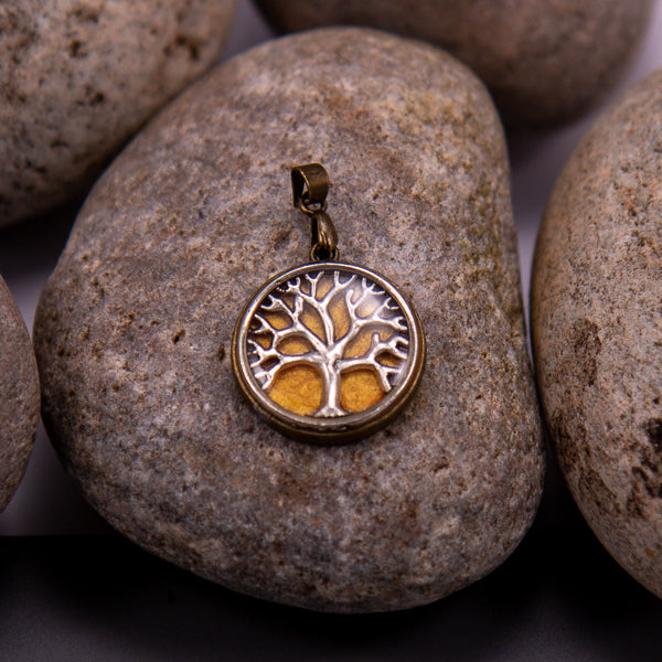 Handcrafted Bespoke Tree of Life (small) Pendant; set in bronze effect metal bezel.| Jabbawocky Crafts (jabbawockycrafts.co.uk)